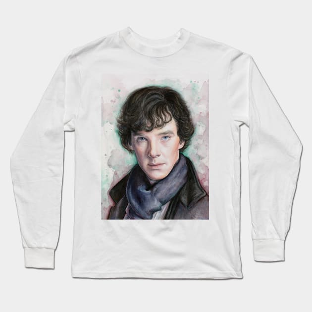 Sherlock Watercolor Long Sleeve T-Shirt by Olechka